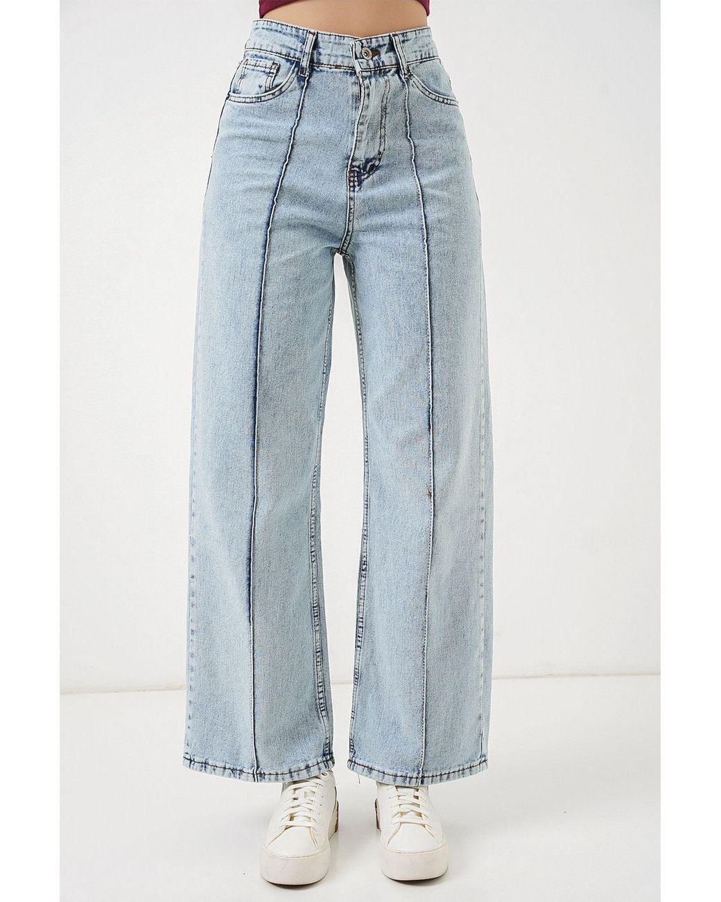 Bigdart Blue High-Waist Wide-Leg Cotton Jeans
