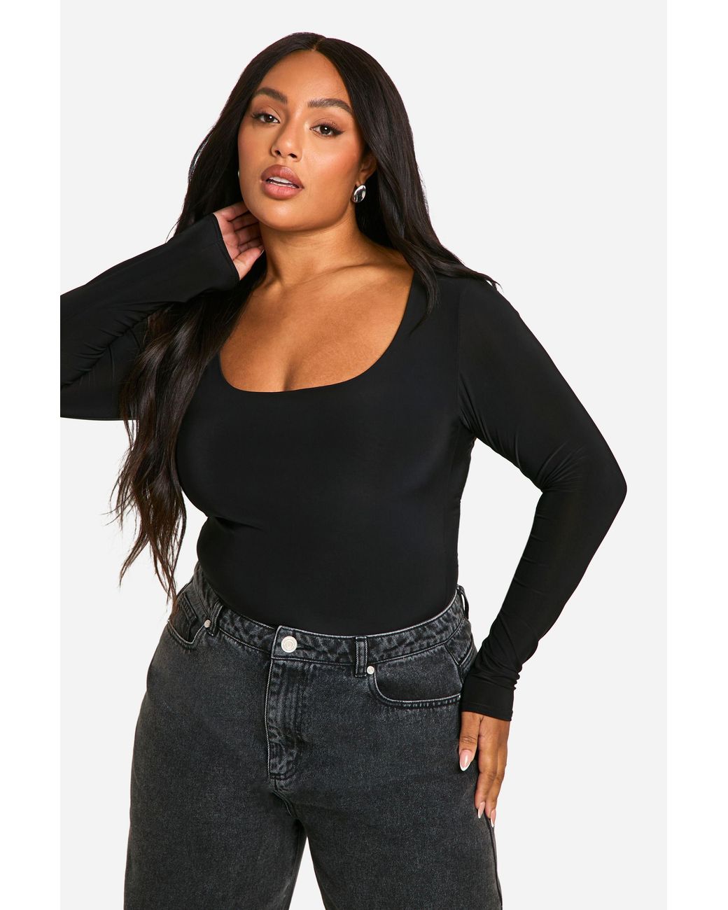Boohoo Black Basics Plus Double Layer Slinky Scoop One Piece