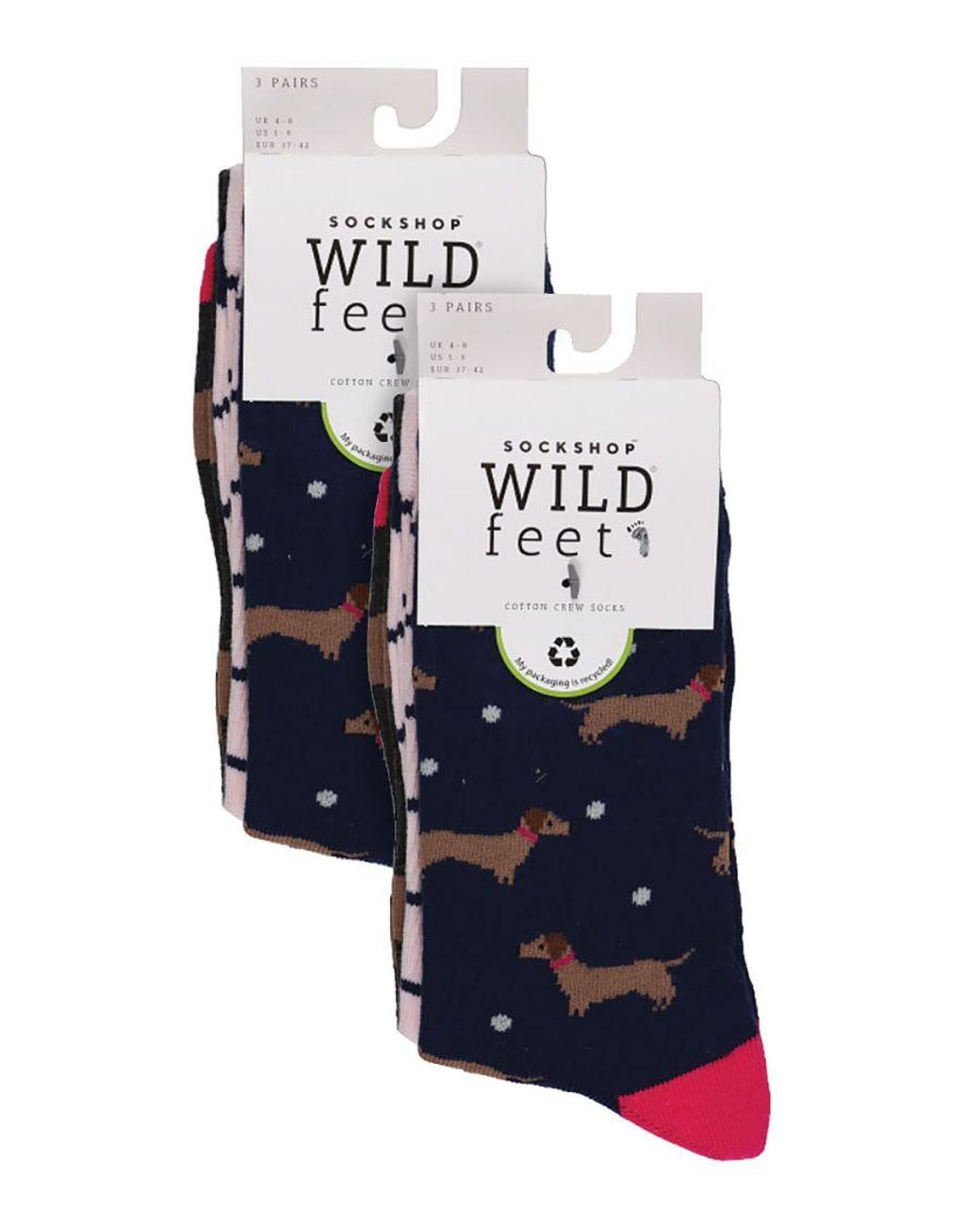 Wildfeet Blue 6 Pack Ladies Fun Design Socks