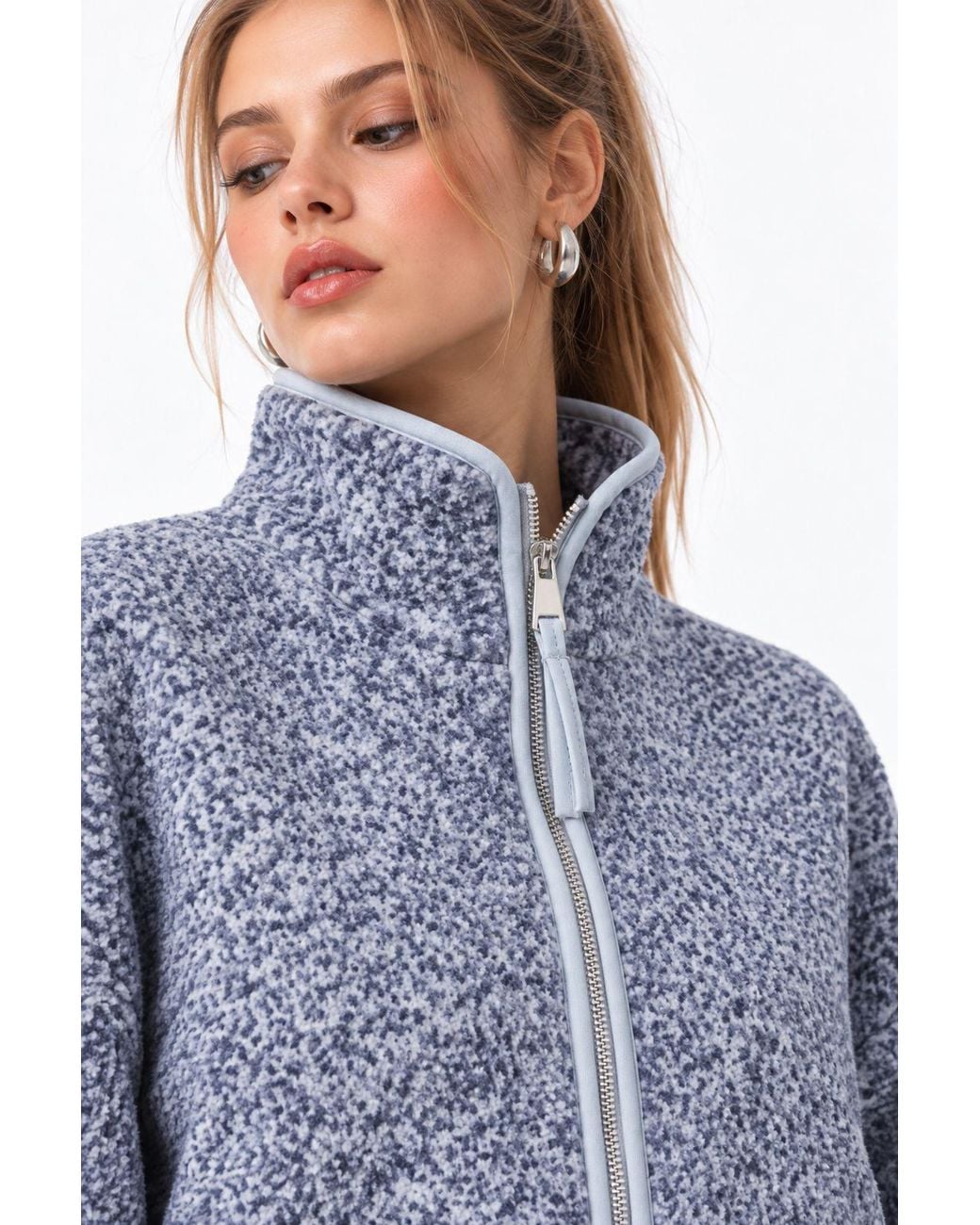 MixRay Blue Half Zip Textured Sweatshirt