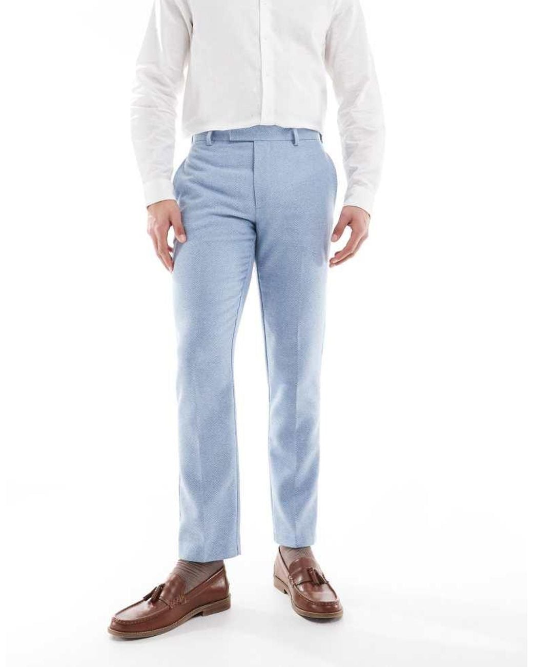 ASOS Blue Wool Blend Slim Suit Trousers for men