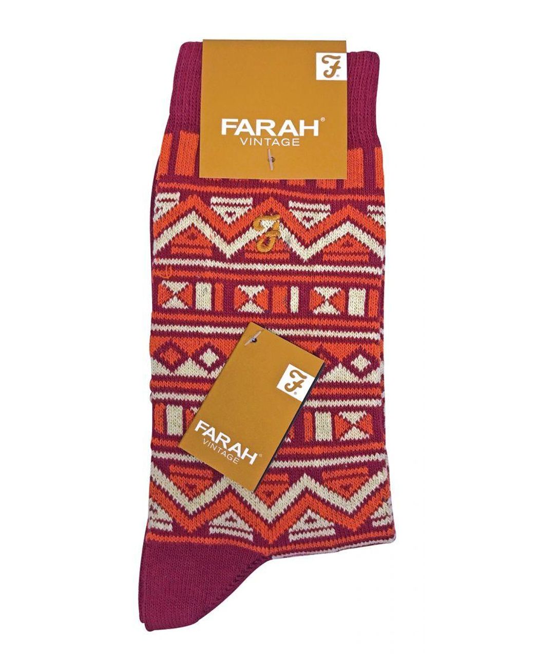 Farah Red 2 Pairs Funky Vintage Patterned Colourful Thick Cotton Crew Socks for men