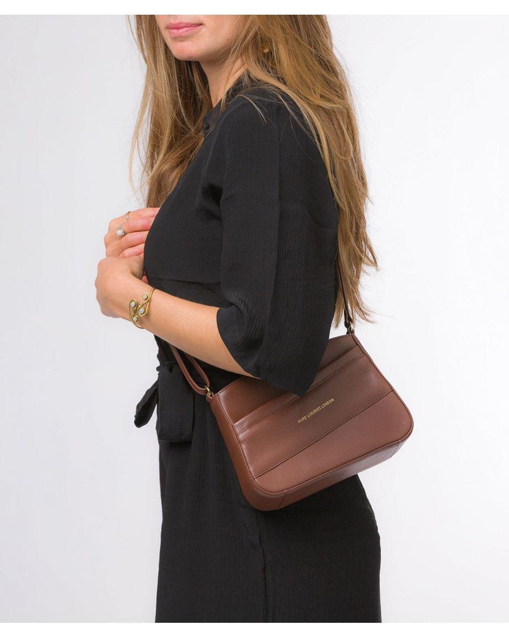 Pure Luxuries Brown 'Helena' Dark Nappa Leather Cross Body Bag
