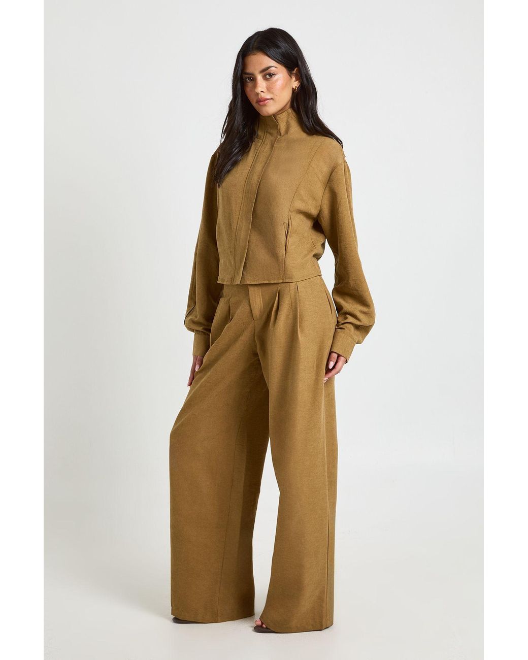 Boohoo Natural Peached Wide Leg Trousers
