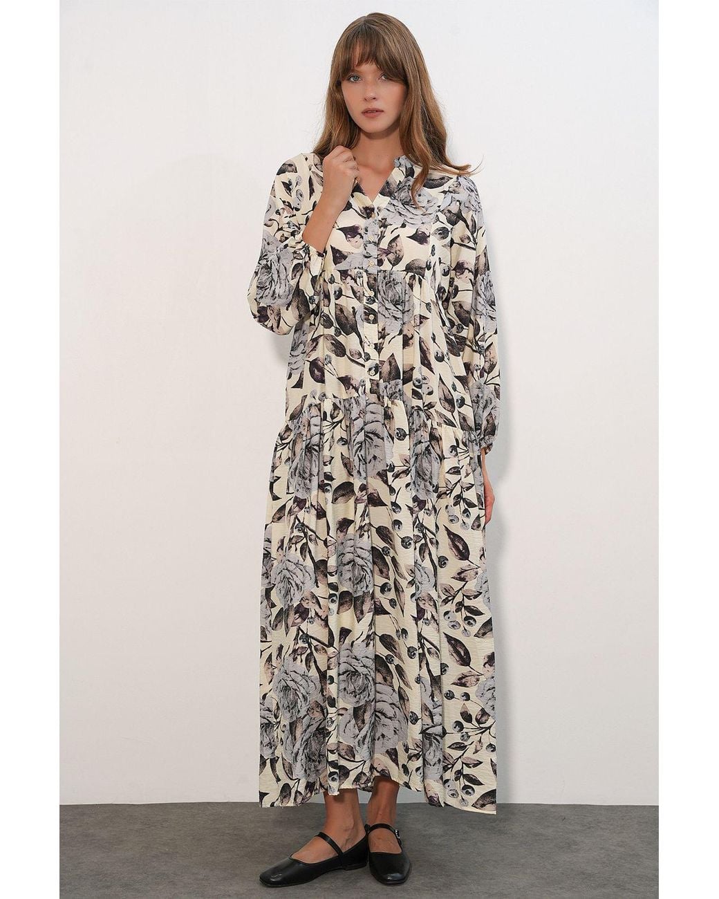 Bigdart Multicolor Floral Maxi Dress With Mandarin Collar