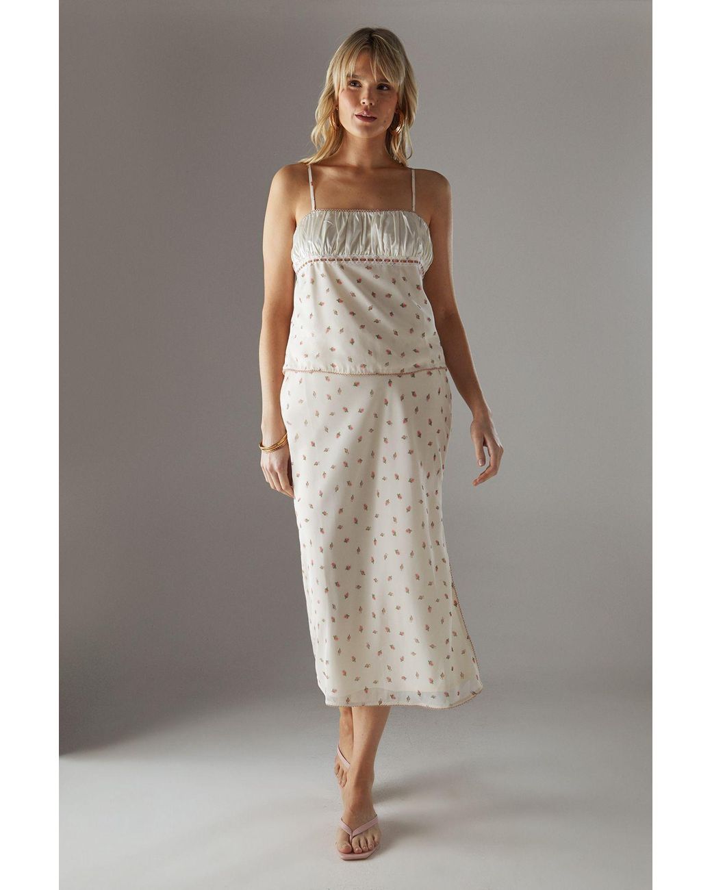 Warehouse Gray Georgette Lace Trim Bias Midi Skirt