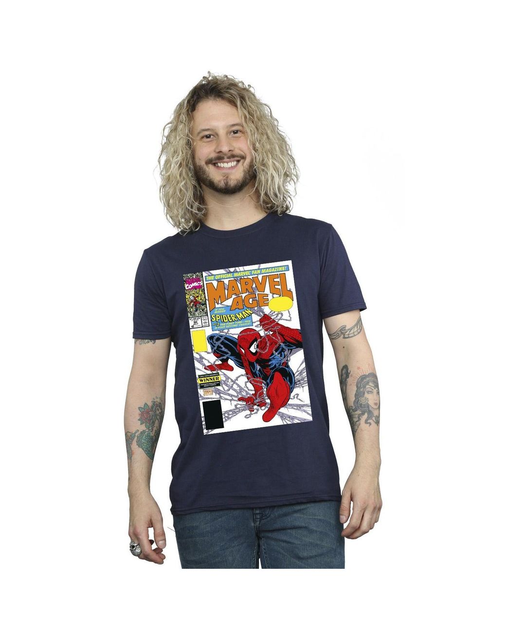Marvel Blue Spider- Age Comic Cover T-Shirt Cotton for men