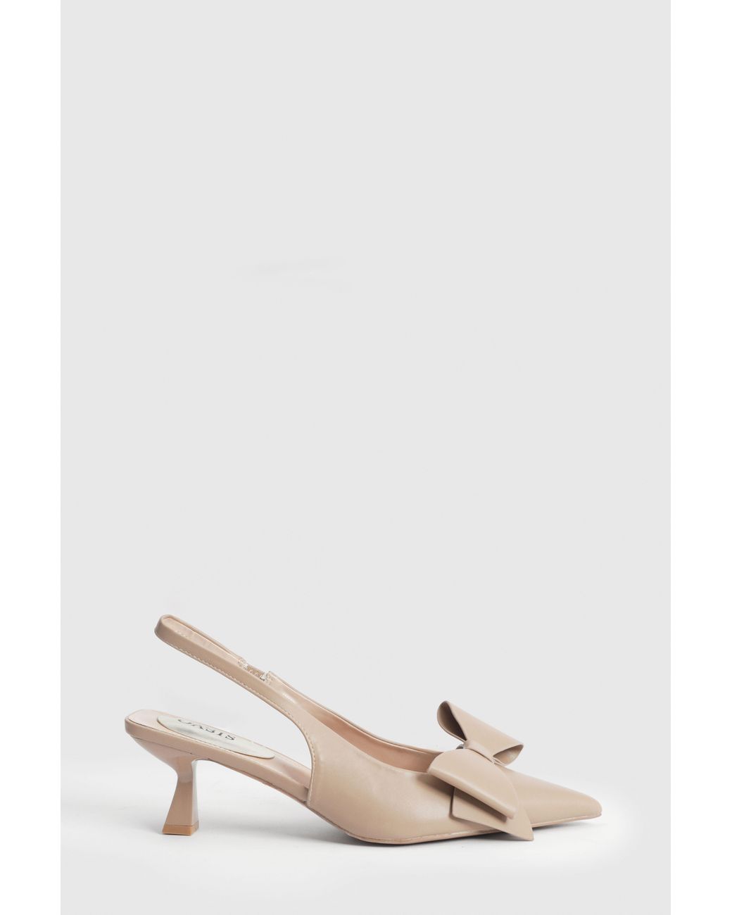 Oasis Natural Dillie Faux Leather Bow Detail Kitten Heeled Slingback Court Shoes