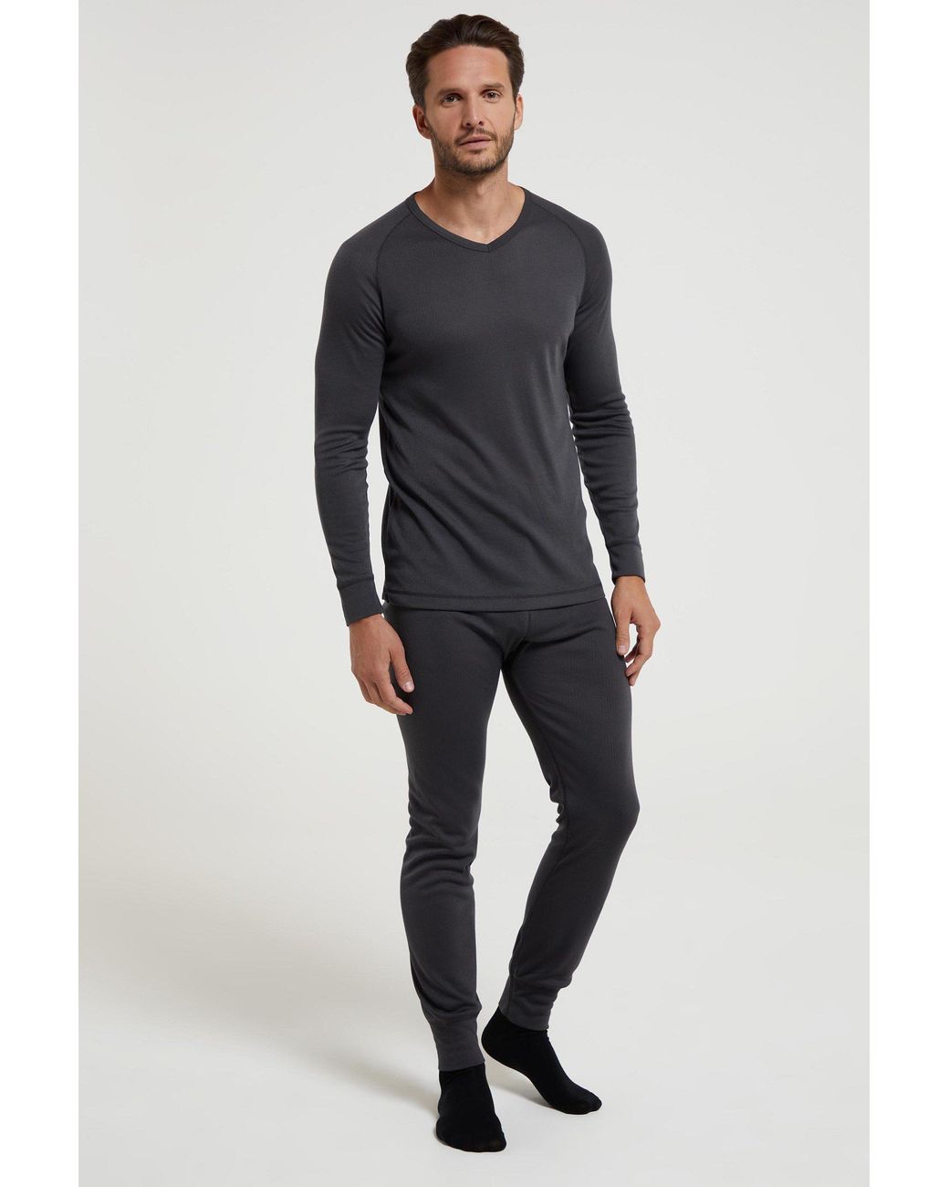 Mountain Warehouse Blue 'Talus' V Neck Base Layer Top Thermal Quick Drying Winter Tee for men