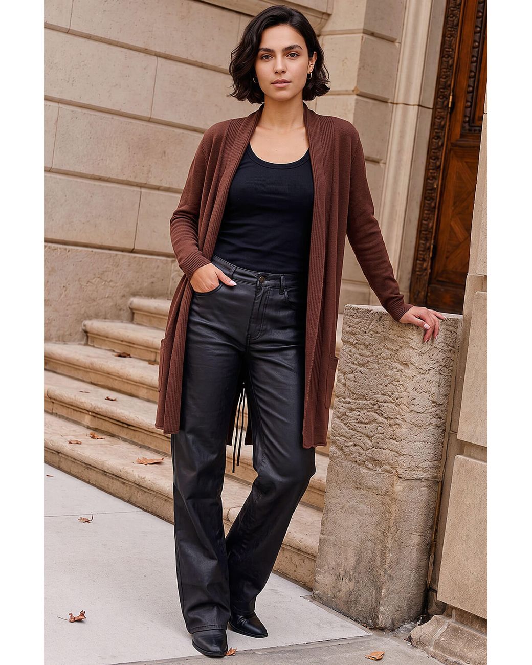 Roman Brown Tie Back Longline Cardigan