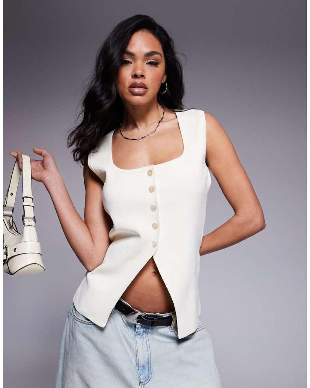 ASOS Gray Square Neck Compact Knit Waistcoat