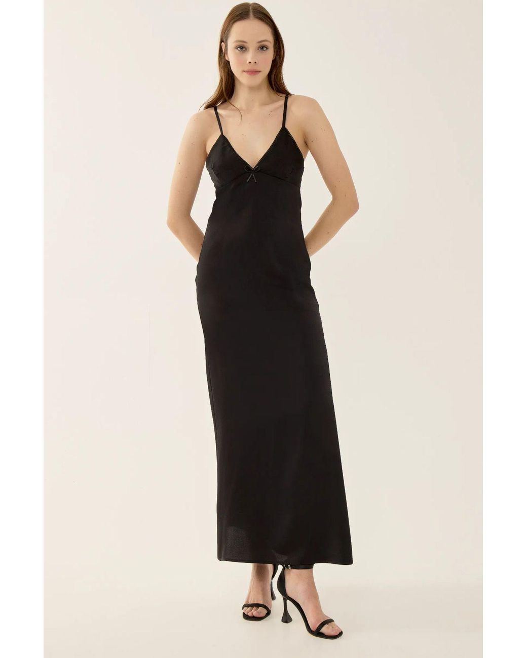 Hiccup Black Satin Maxi Dress With Thin Straps