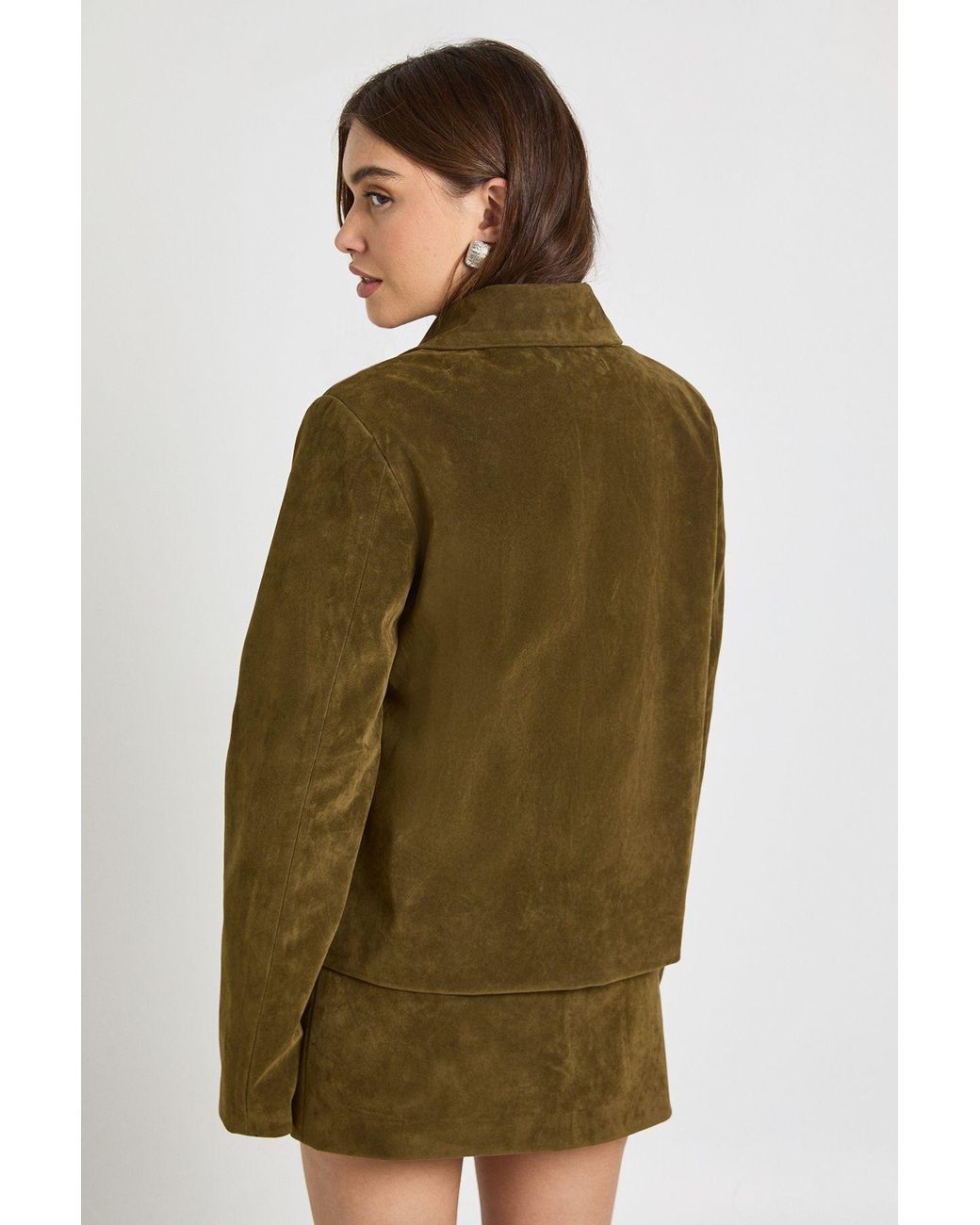 Boohoo Brown Faux Suede Pocket Detail Blazer