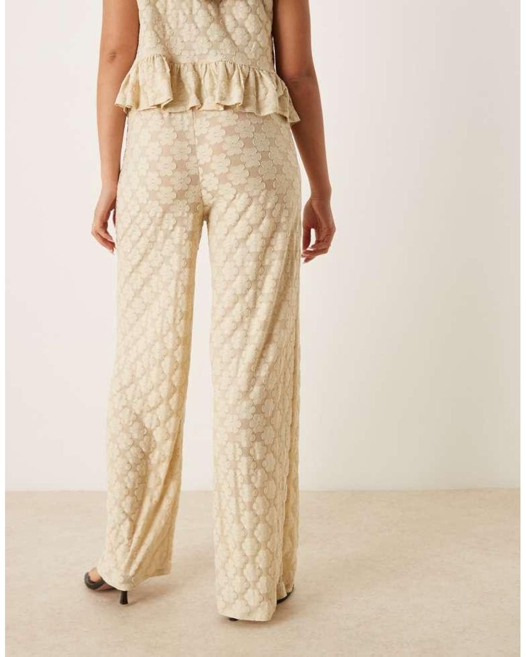 ASOS Natural Floral Lace Wide Leg Trouser Co-Ord