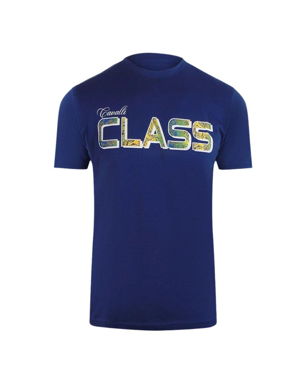 Roberto Cavalli Blue Vibrant Floral Logo T-Shirt Cotton for men