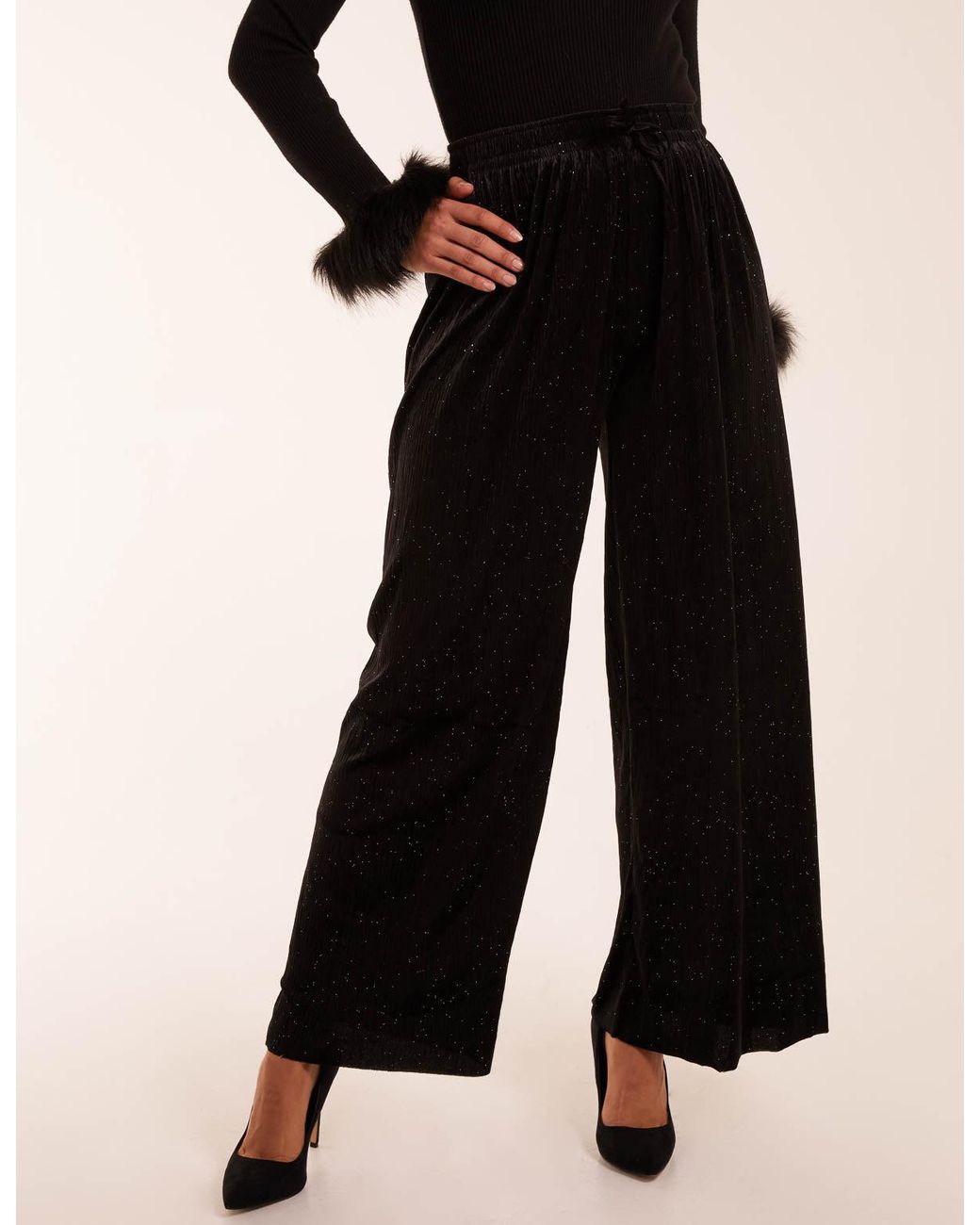 Blue Vanilla Black Sparkling Velour Wide Leg Trouser