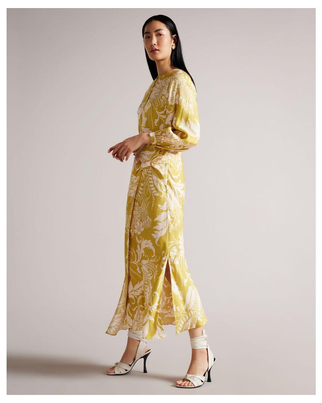 Ted Baker Metallic Saraiy Printed Sarong Detail Midi Dress