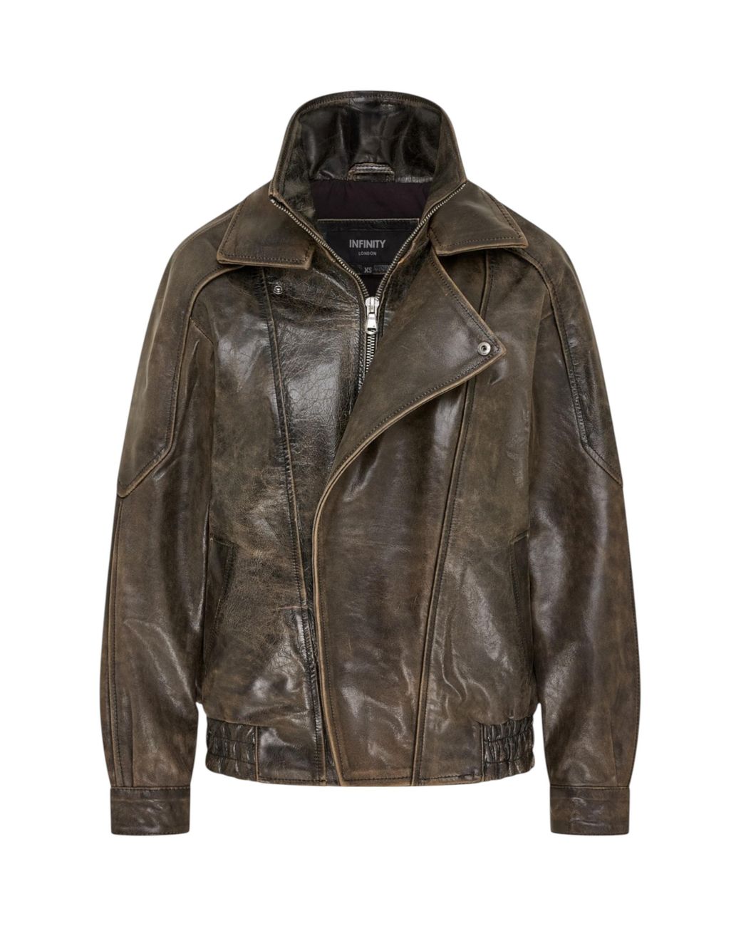 Infinity Leather Black Cow Big Bomber Biker Blouson Oversized Jacket