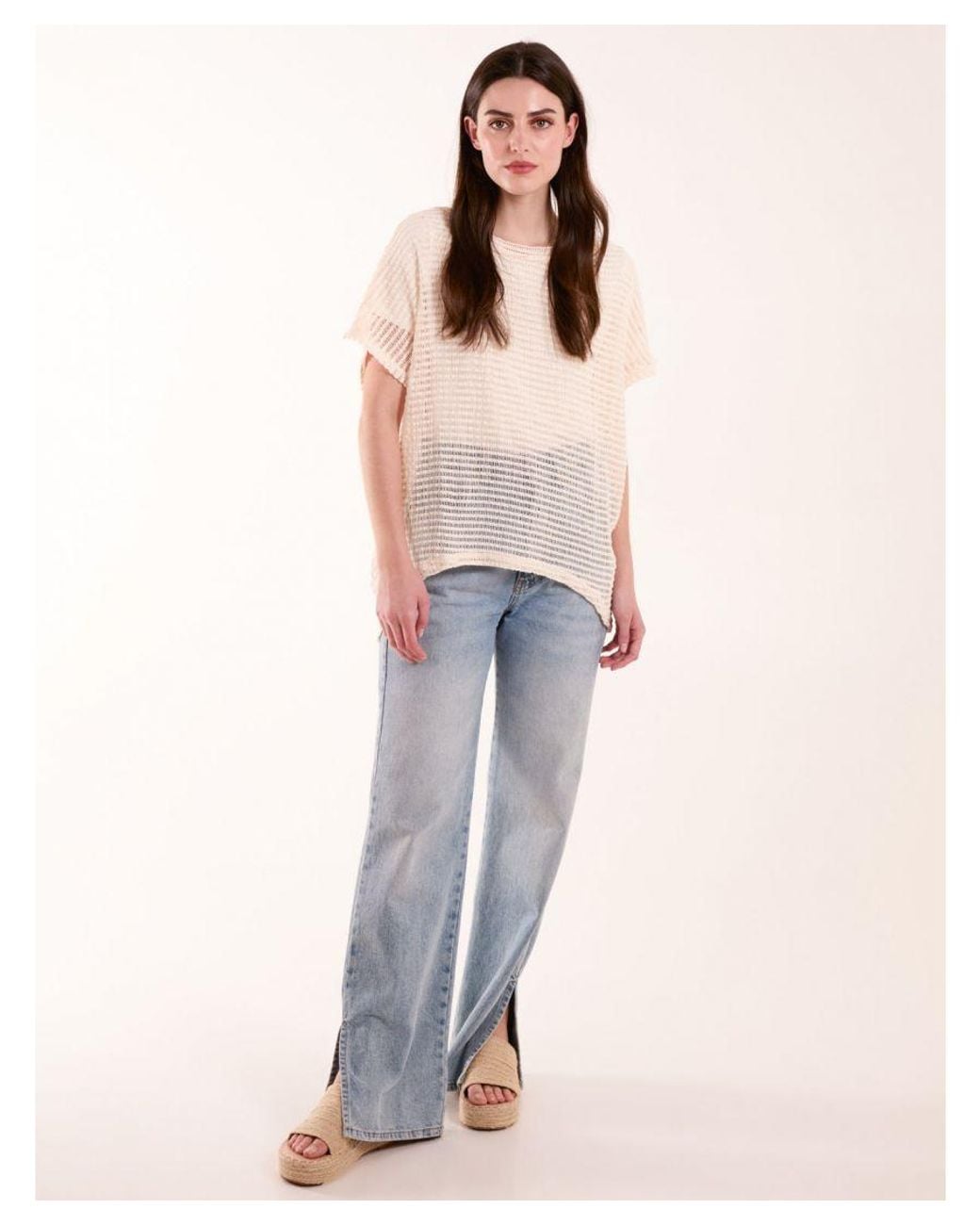 Blue Vanilla Natural Crochet Batwing Oversized Top