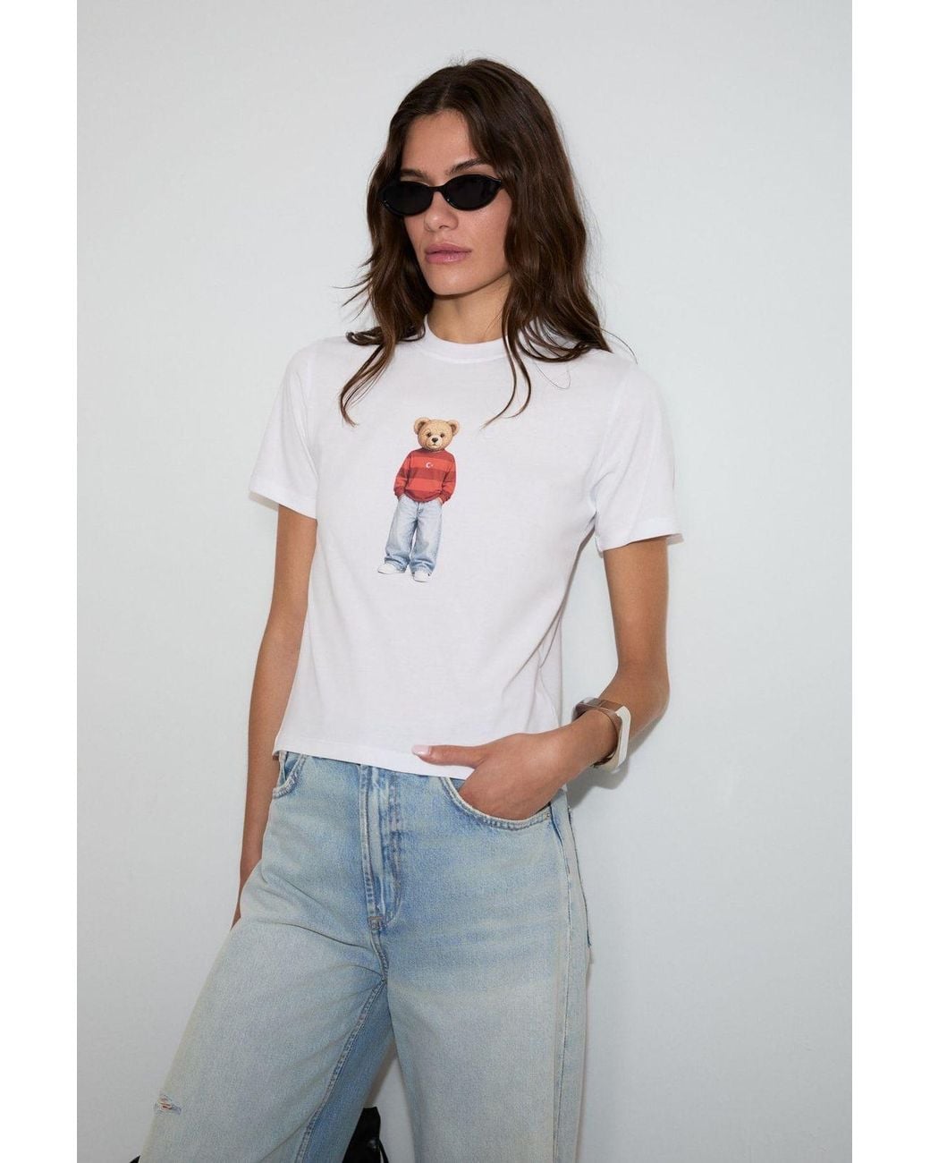 Grimelange White Printed Crew Neck T-Shirt
