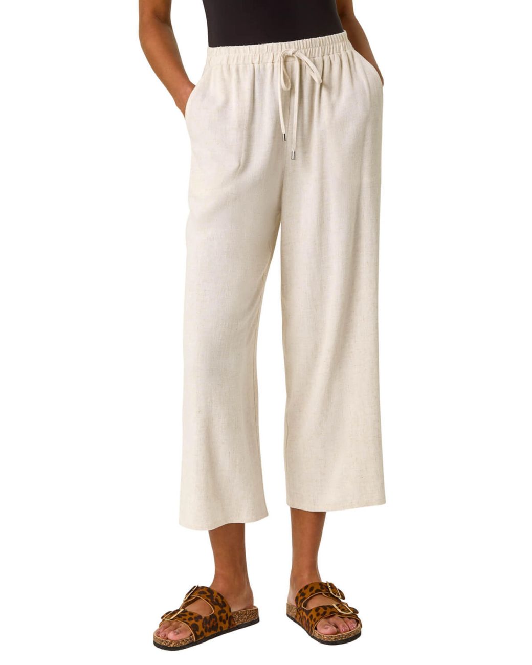 Roman Natural Cropped Linen Trouser