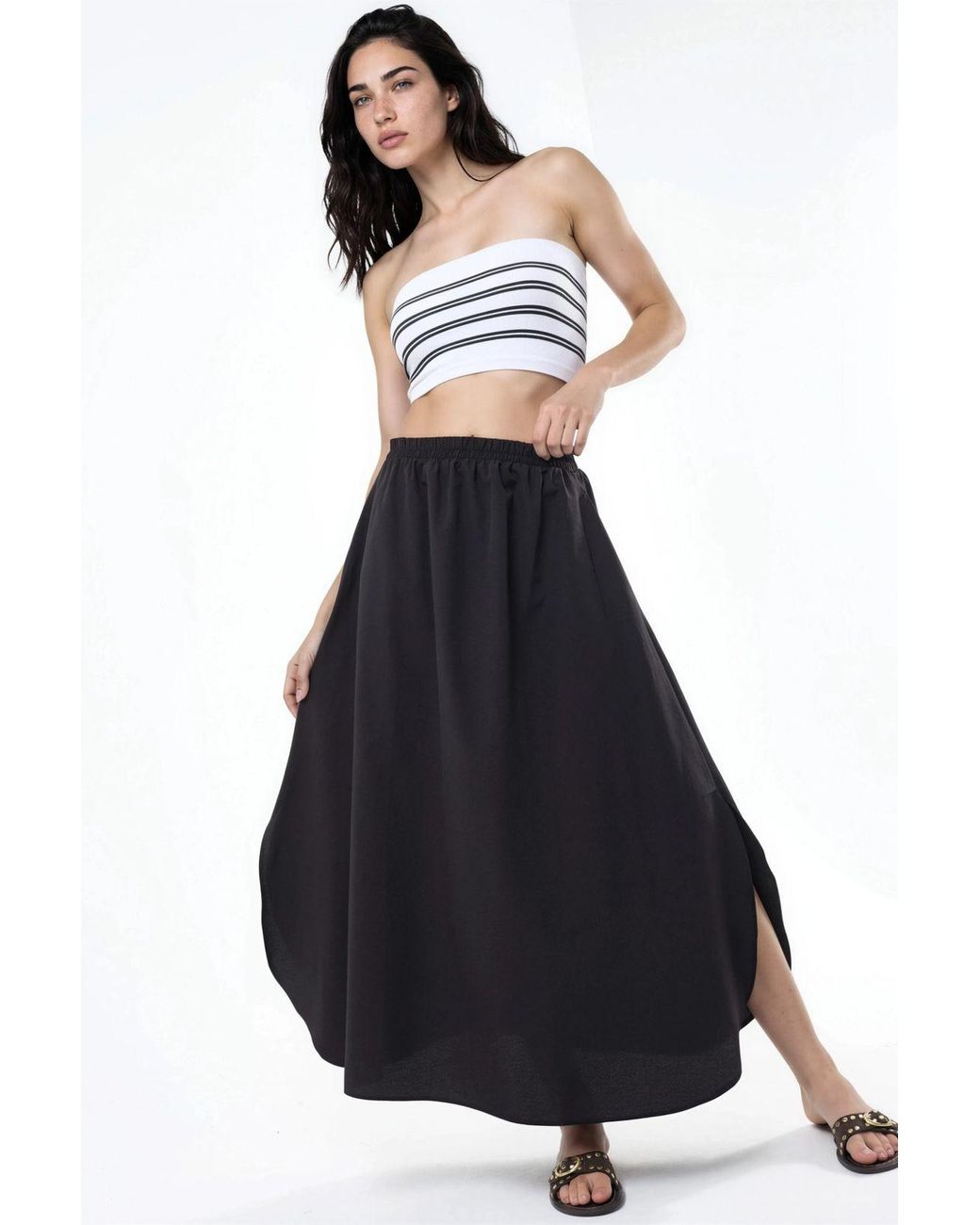 Busem Blue High Waist Midi A-Line Skirt