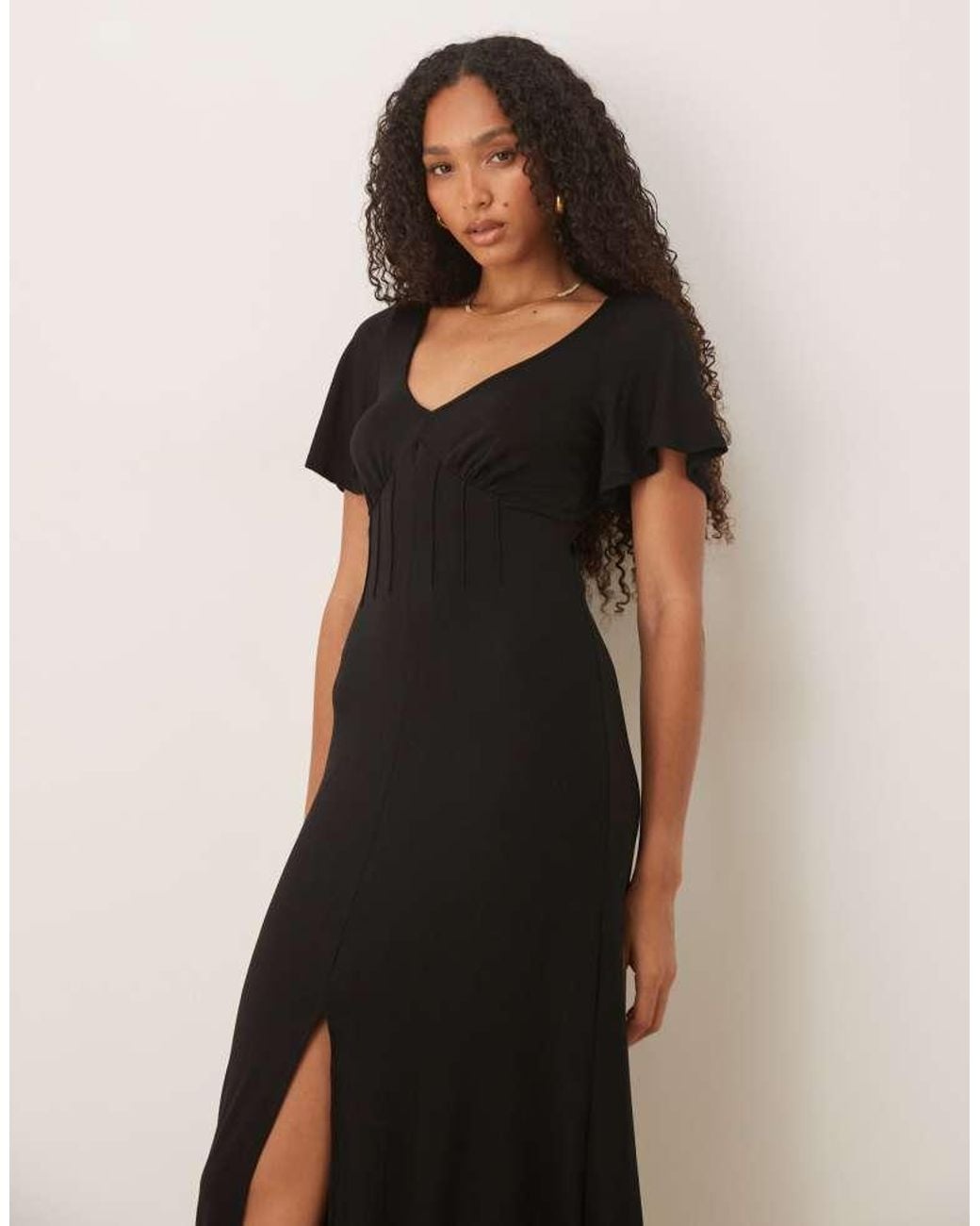 ASOS Black Corset Detail Midi Tea Dress