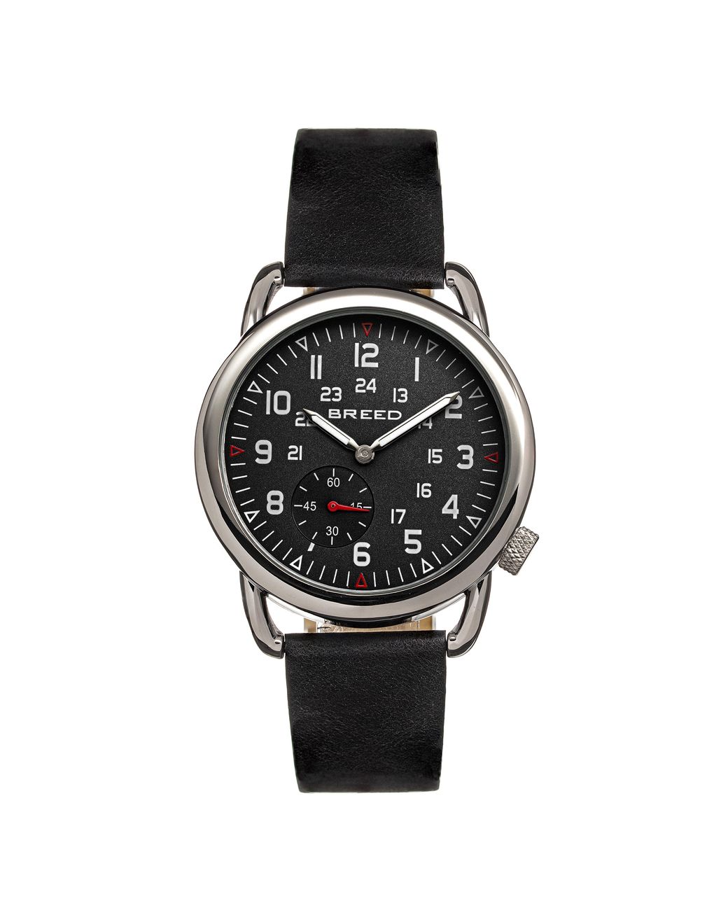 Breed Black Regulator Leather-Band Watch W/Second Sub-Dial for men