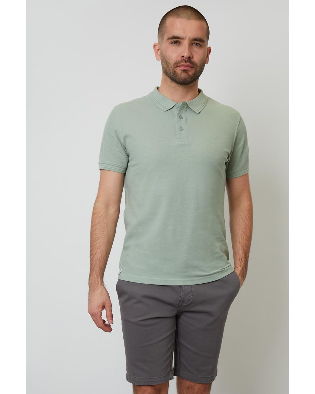 Threadbare Green Pale Cotton Pique Short Sleeve Polo Shirt for men