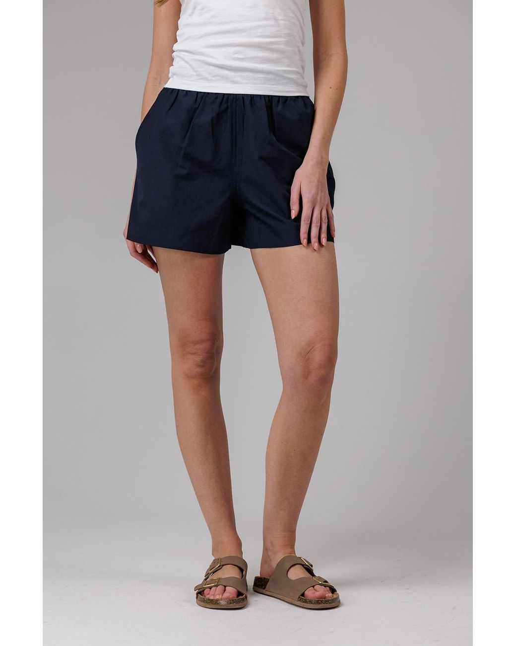 French Connection Blue Cotton Elasticated Waist Shorts