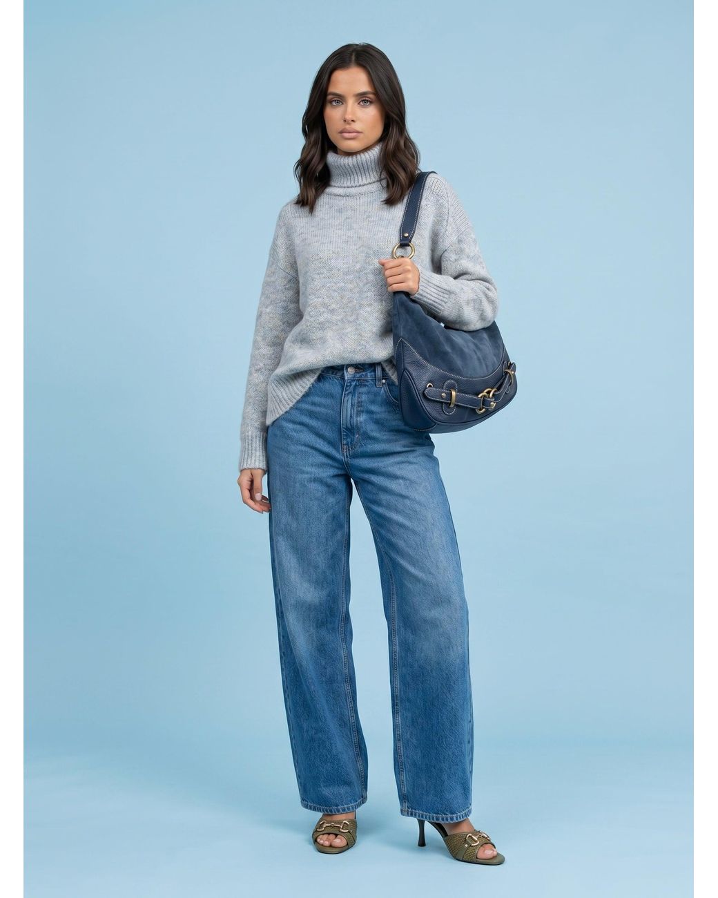 Urban Bliss Blue Wool Blend Saddle Sleeve Jumper