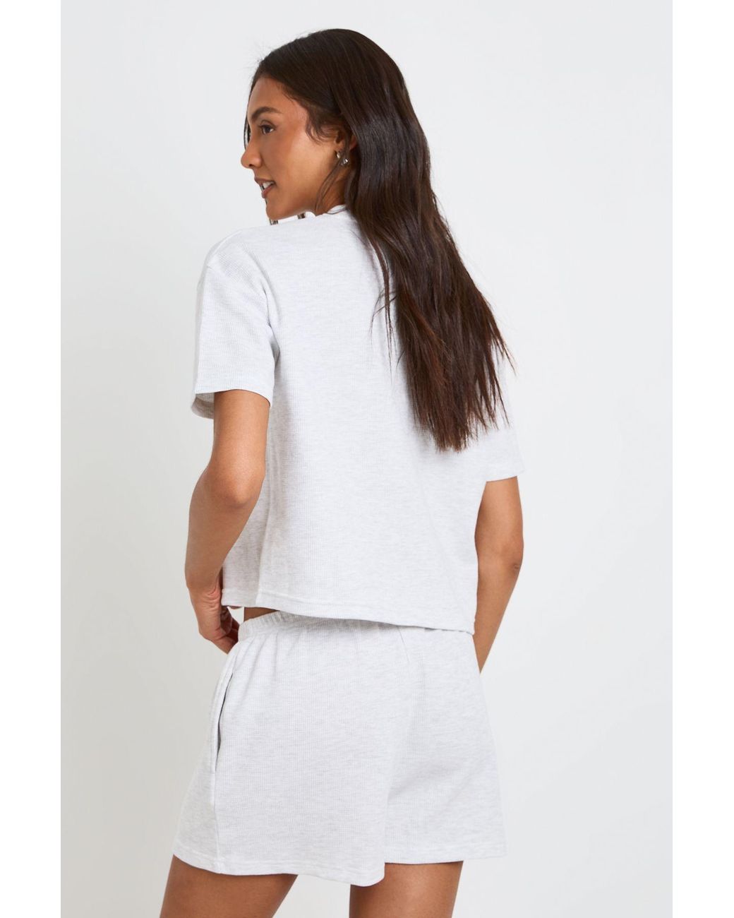 Boohoo White Tall Waffle T-Shirt And Shorts Co-Ord