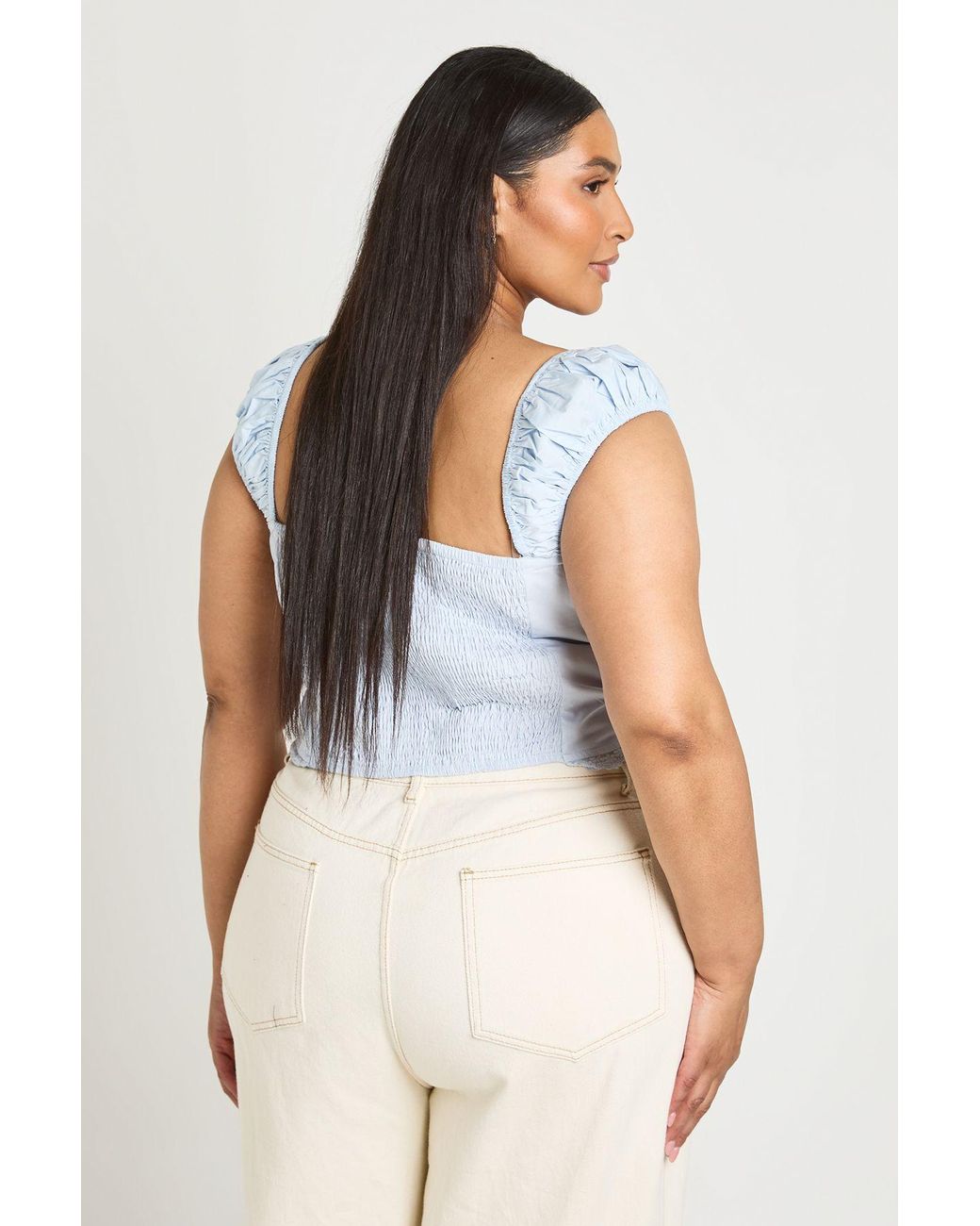 Boohoo Blue Plus Lace Up Front Ruched Bust Top
