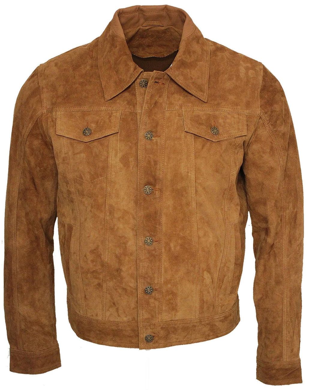 Infinity Leather Brown Trucker Goat Suede Shirt Jacket for men