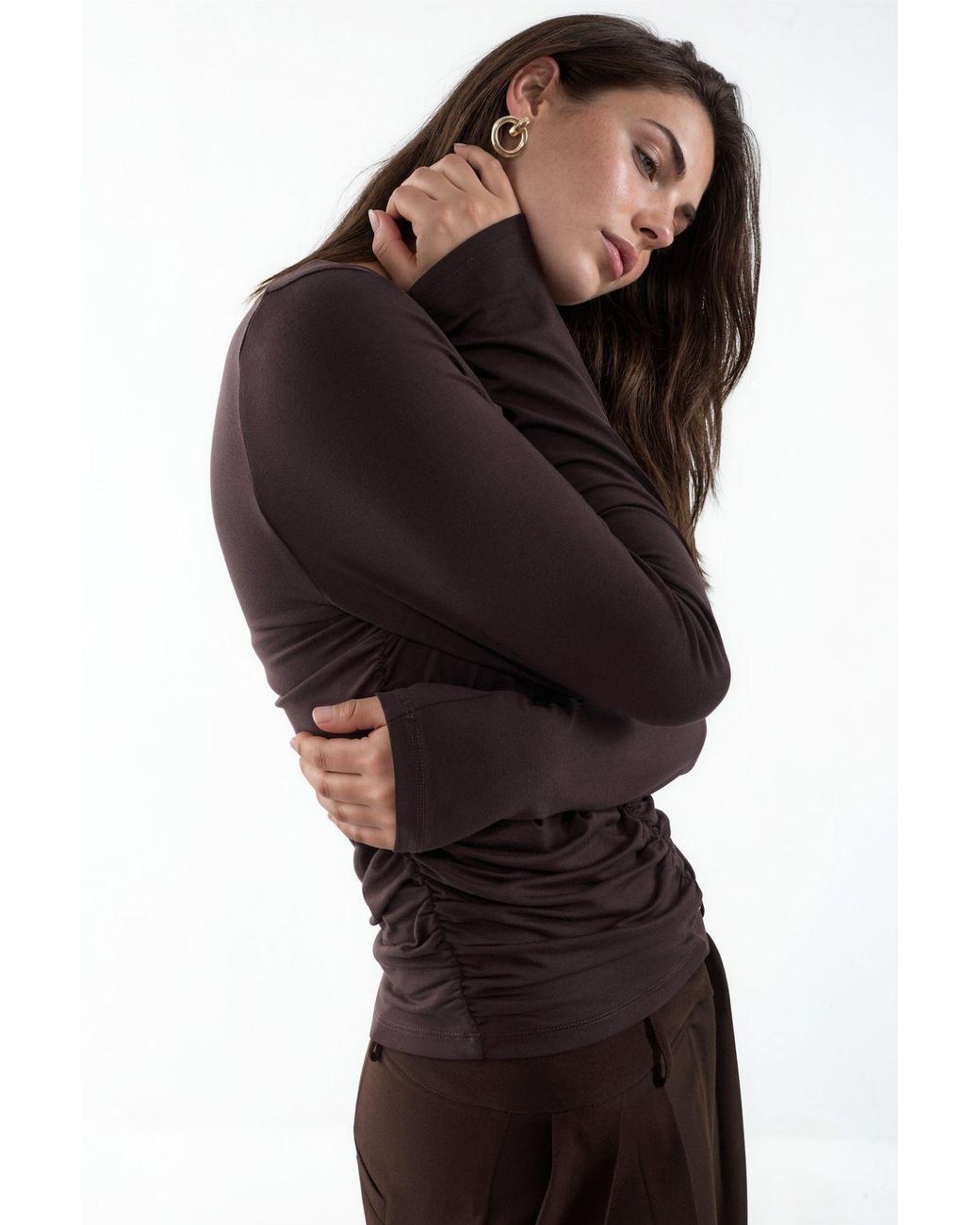 Hiccup Black Draped Long-Sleeved Top
