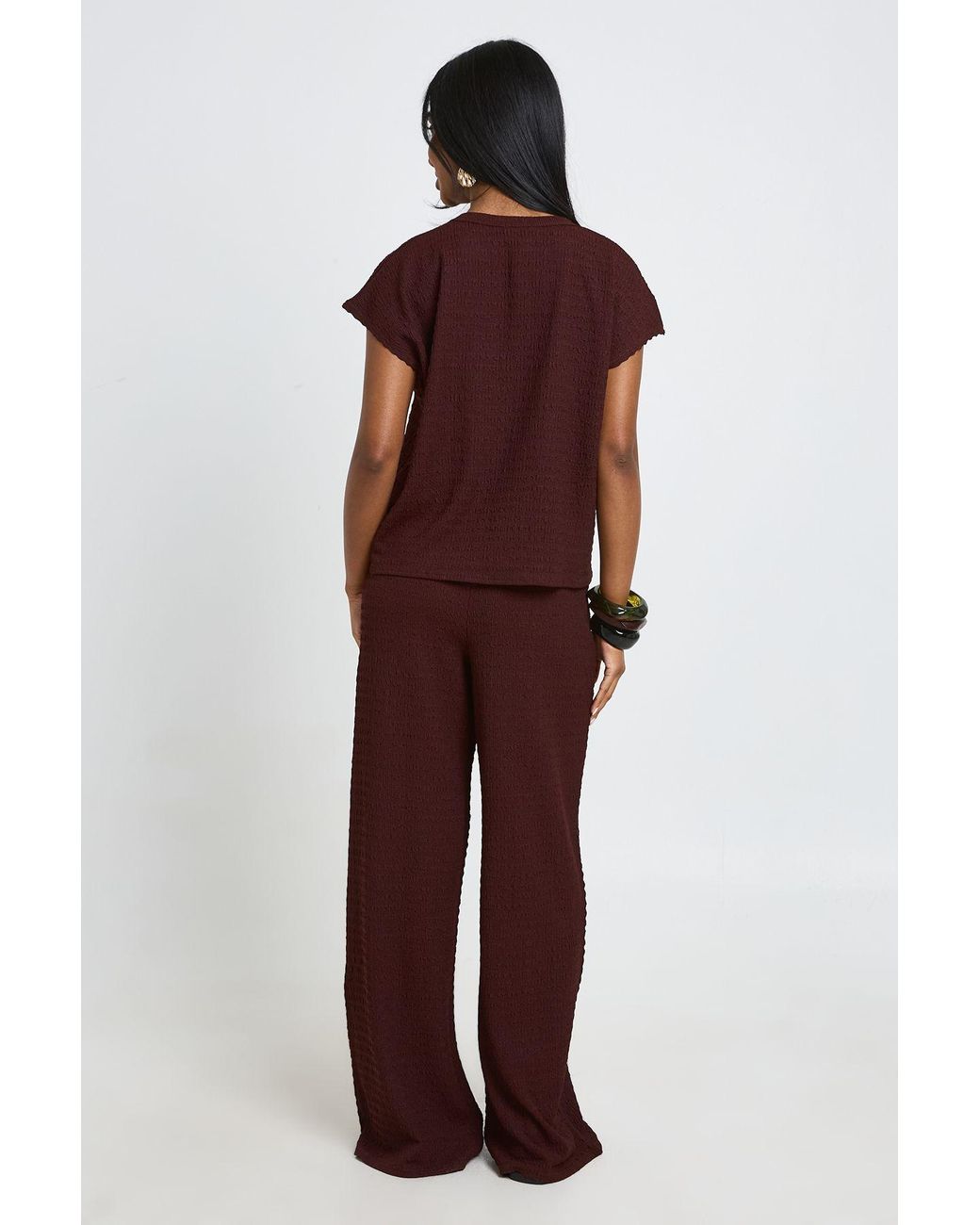 Boohoo Red Crinkle Cap Sleeve Top Wide Leg Trouser Co Ord