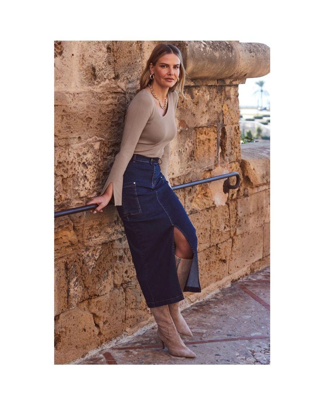 Sosandar Brown Dark Denim Cargo Midi Skirt