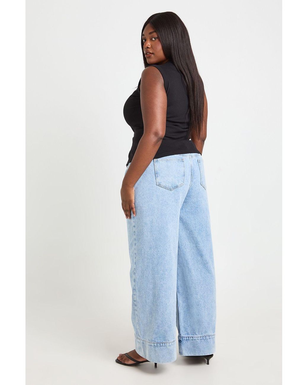 Boohoo Blue Plus Deep Hem Cuff Wide Leg Jean