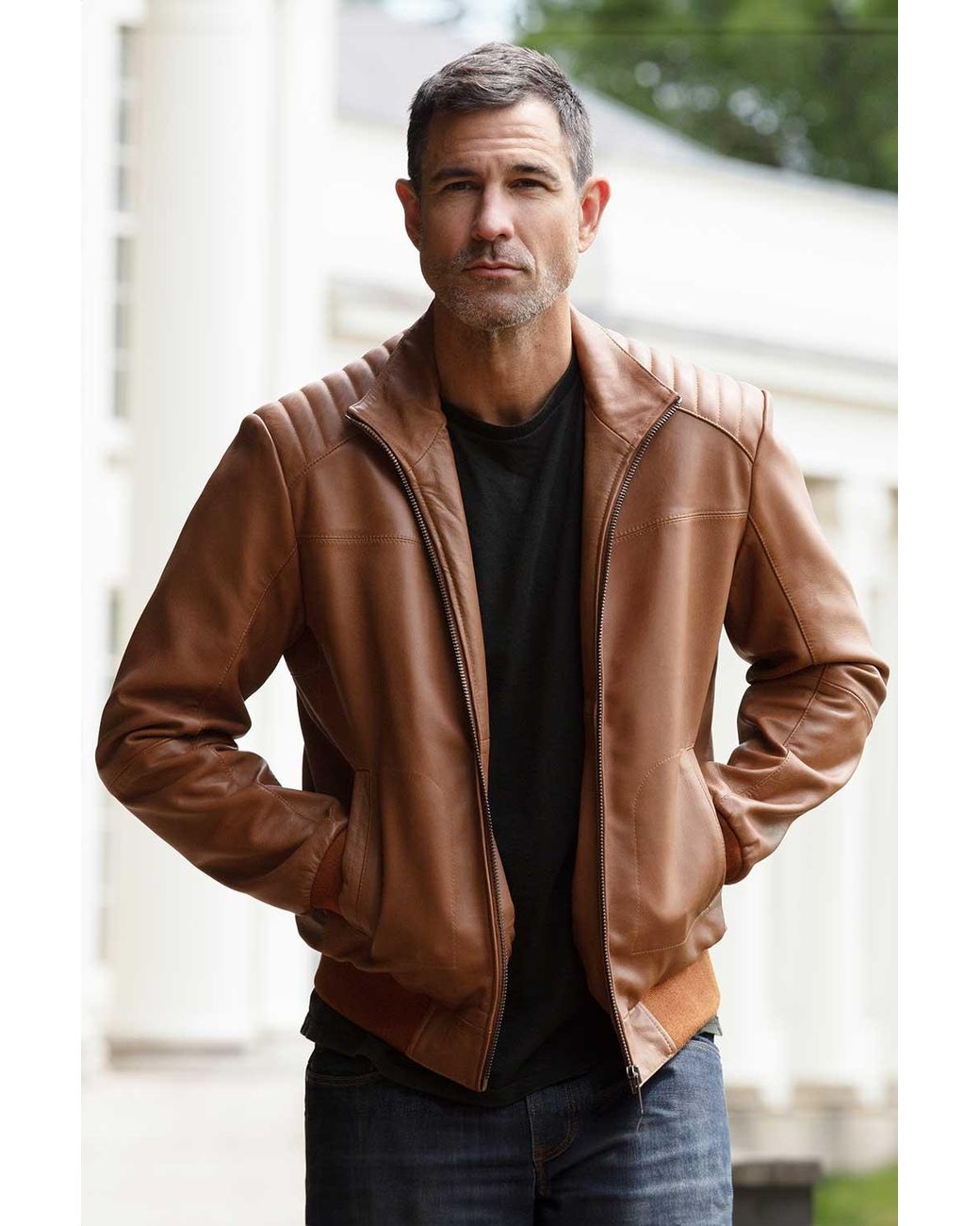 Ashwood Leather Natural 'Firenze' Exquisite Real Bomber Jacket for men