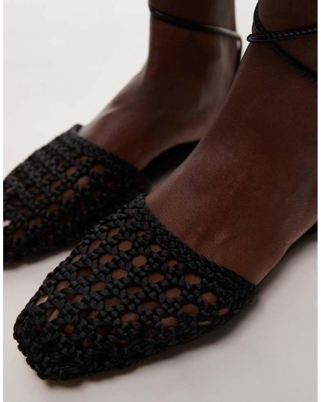 TOPSHOP Brown Arri Woven Tie Up Flat Shoe