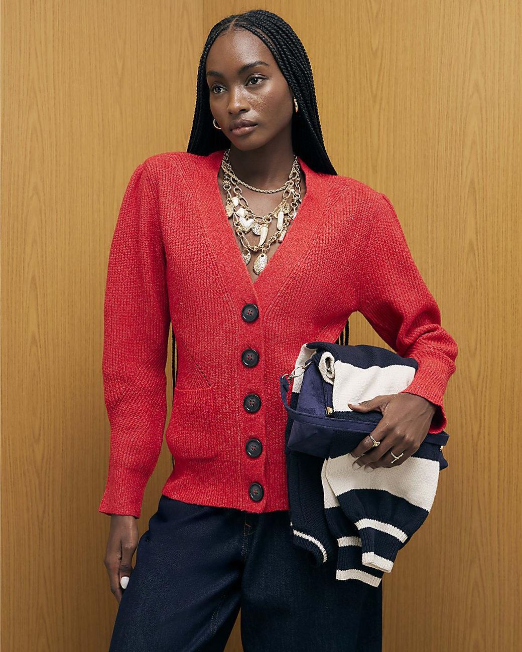 River Island Red Cardigan Knitted Shoulder Padded