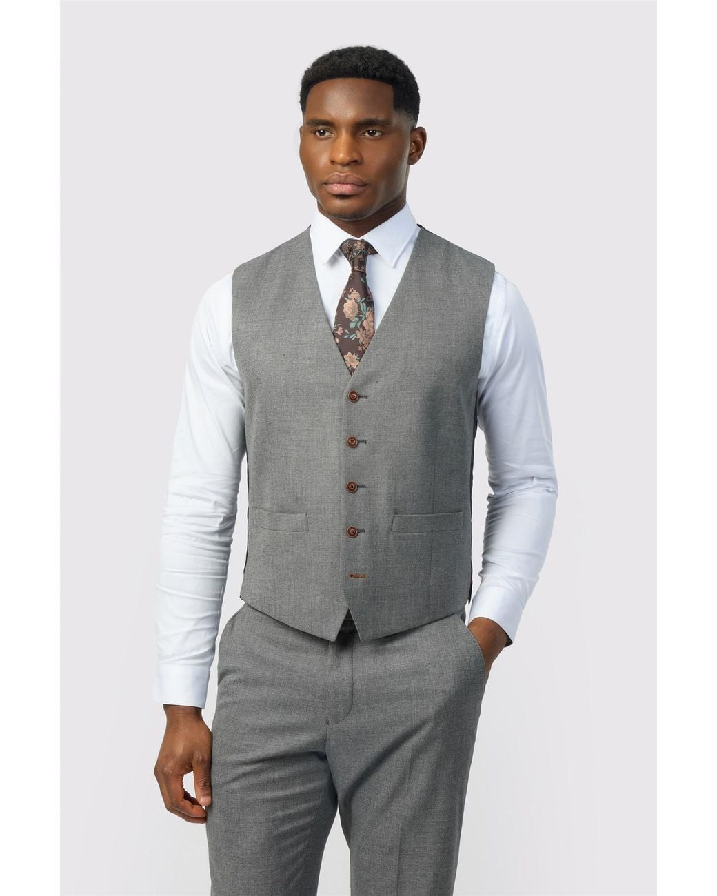 Antique Rogue Gray Single Breasted Sleeveless Five Button V-Neck Plain Slim Fit Suit Waistcoat for men