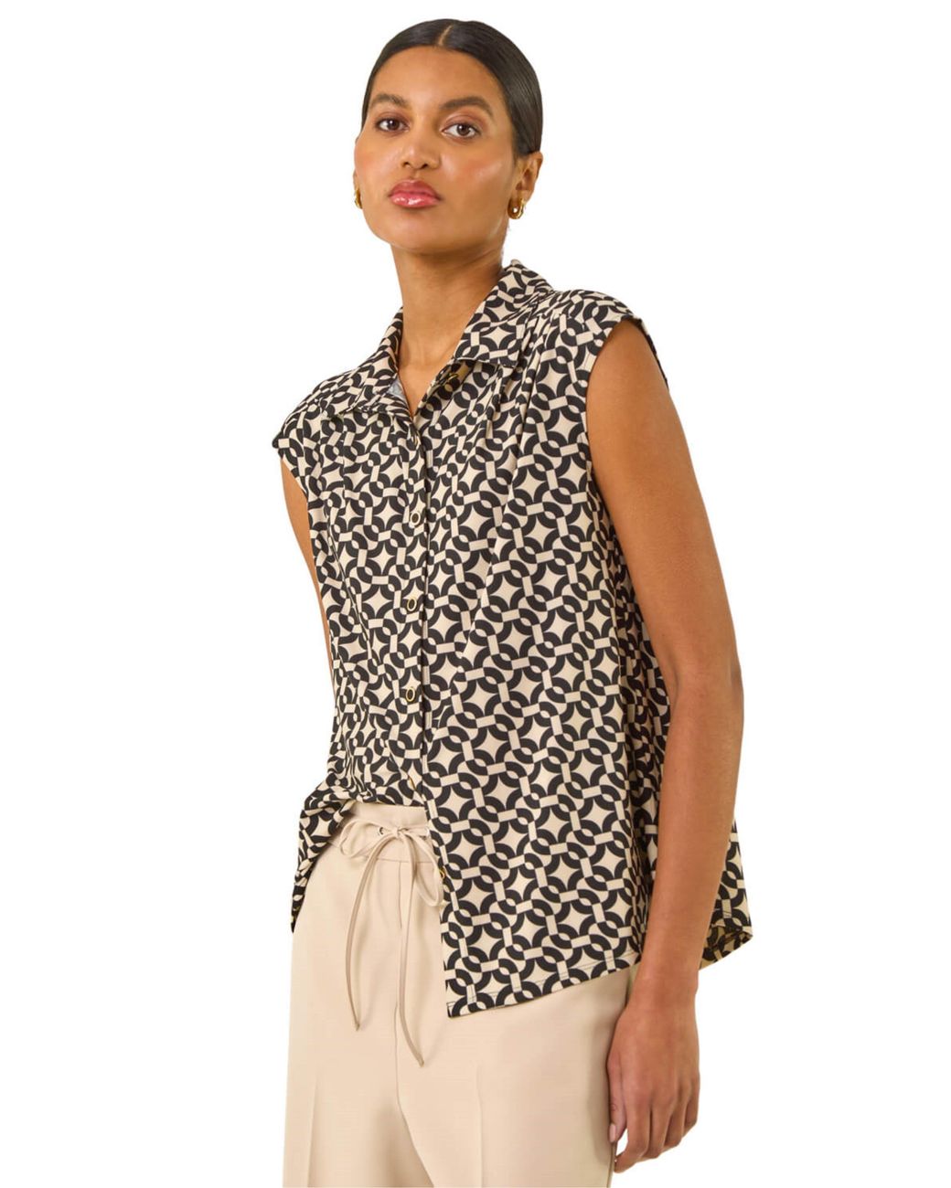 Roman Natural Geometric Sleeveless Shirt