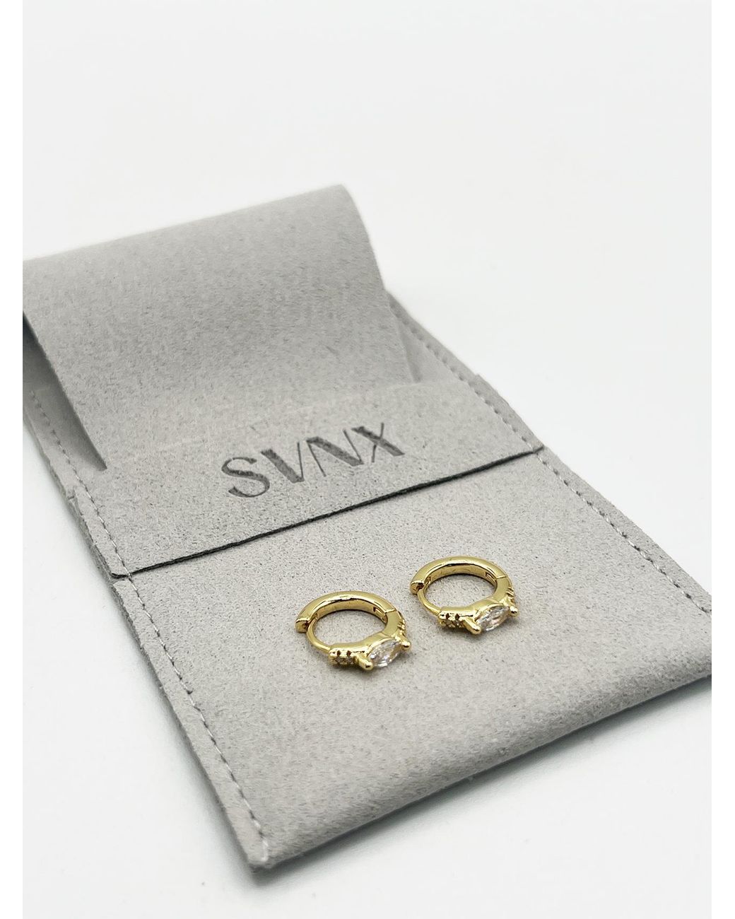 SVNX Gray Oval Diamante Huggie Hoops