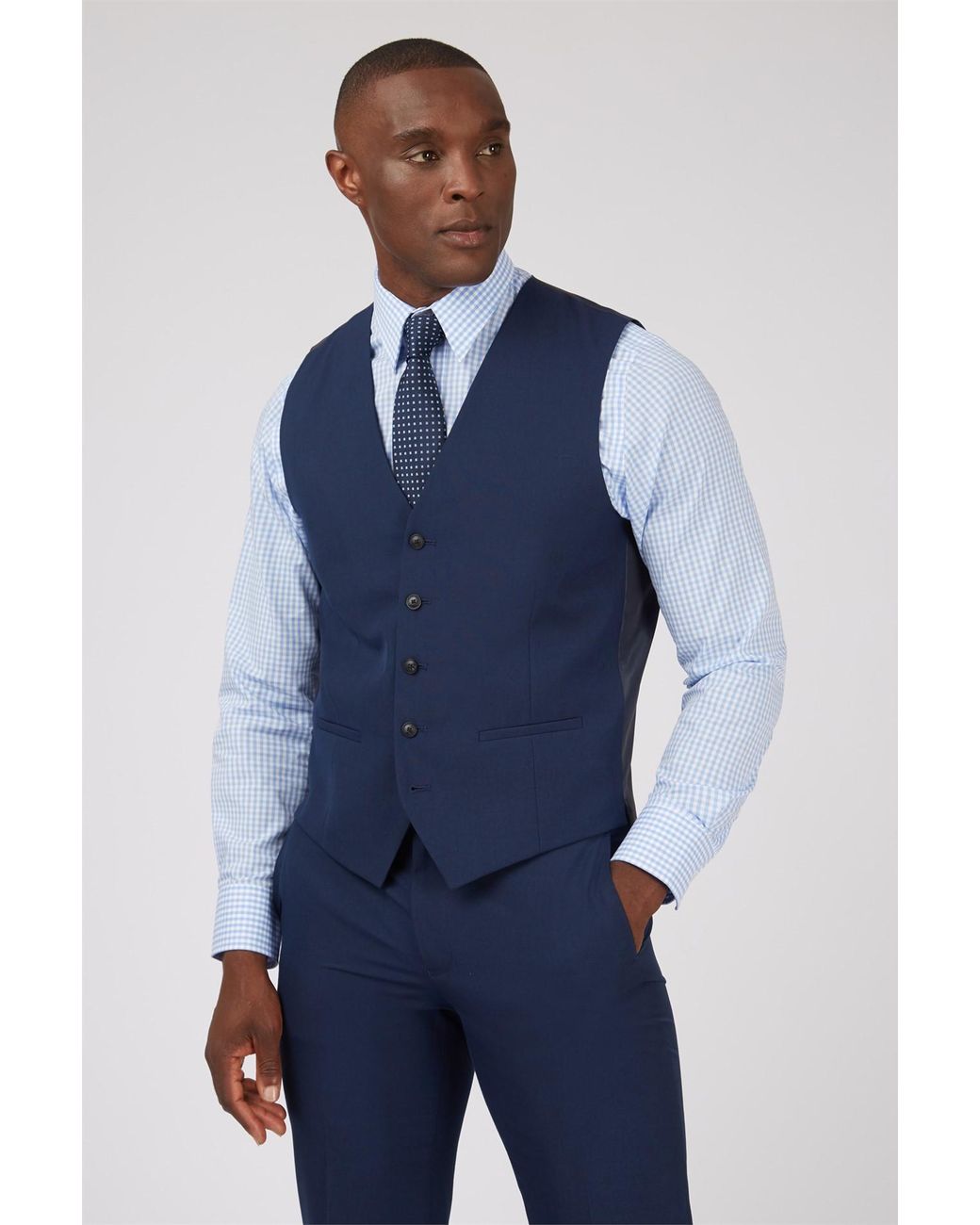 Limehaus Blue Single Breasted Five Button Slim Fit Suit Waistcoat for men