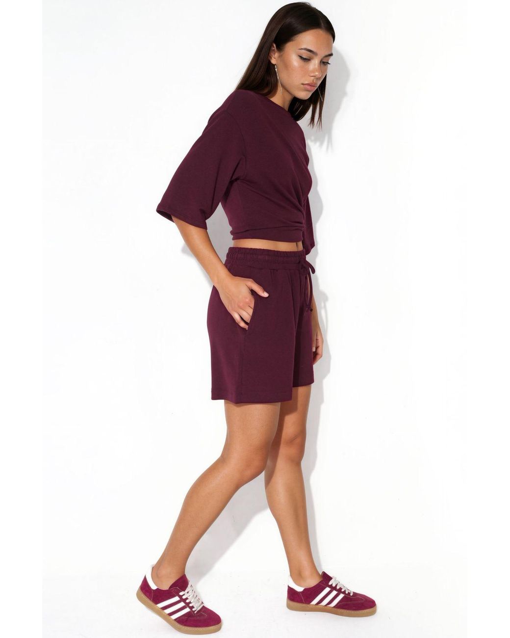 Busem Red Mid-Waist Drawstring Sweat Shorts
