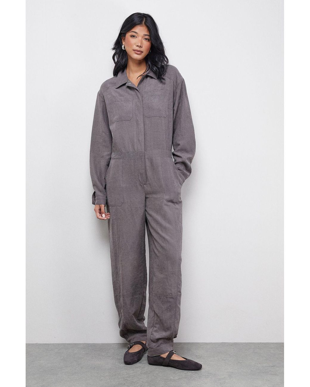 Warehouse Gray Peach Satin Utility Boilersuit Jumpsuit
