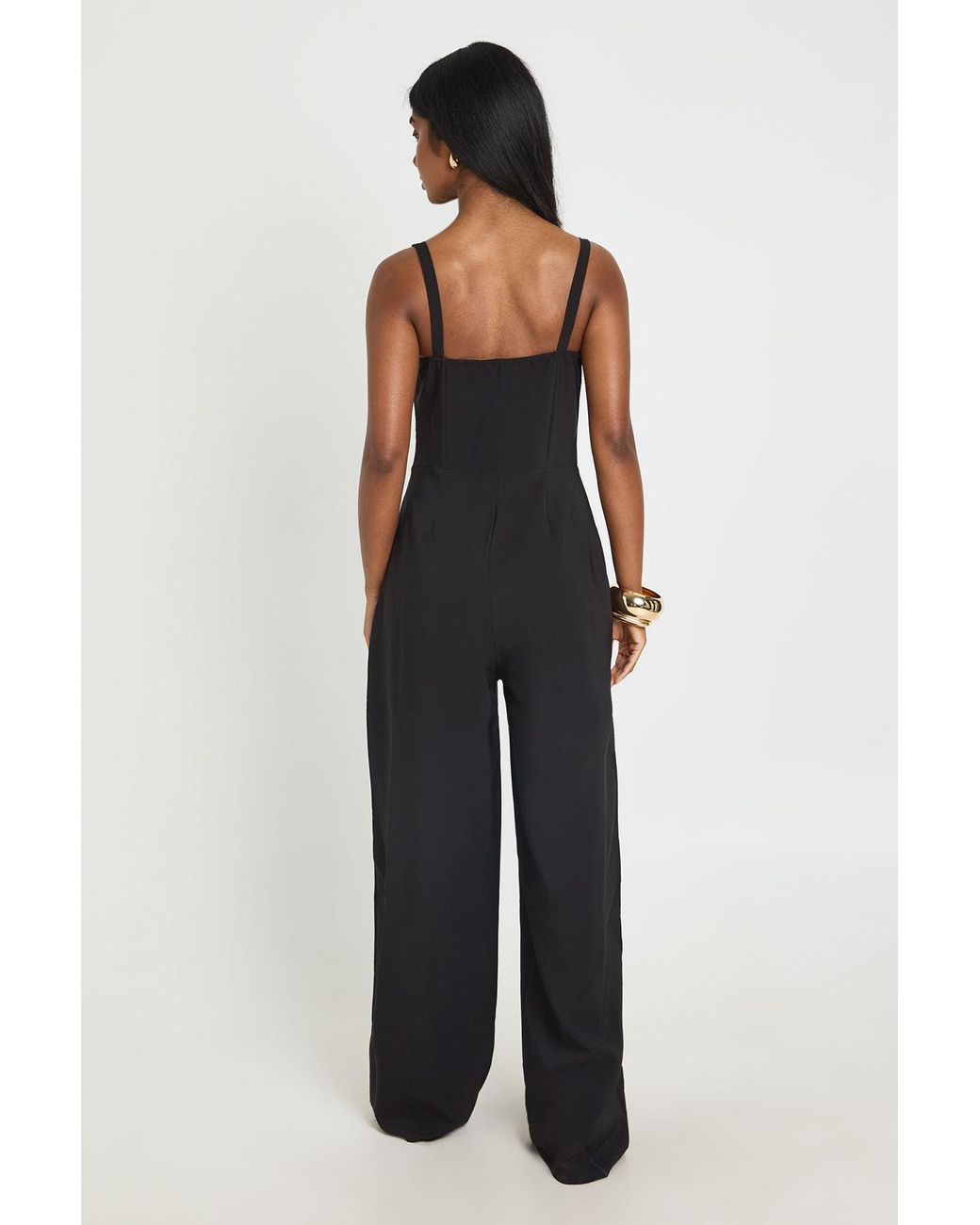 Boohoo Blue Seam Detail Underwired Wide Leg Jumpsuit