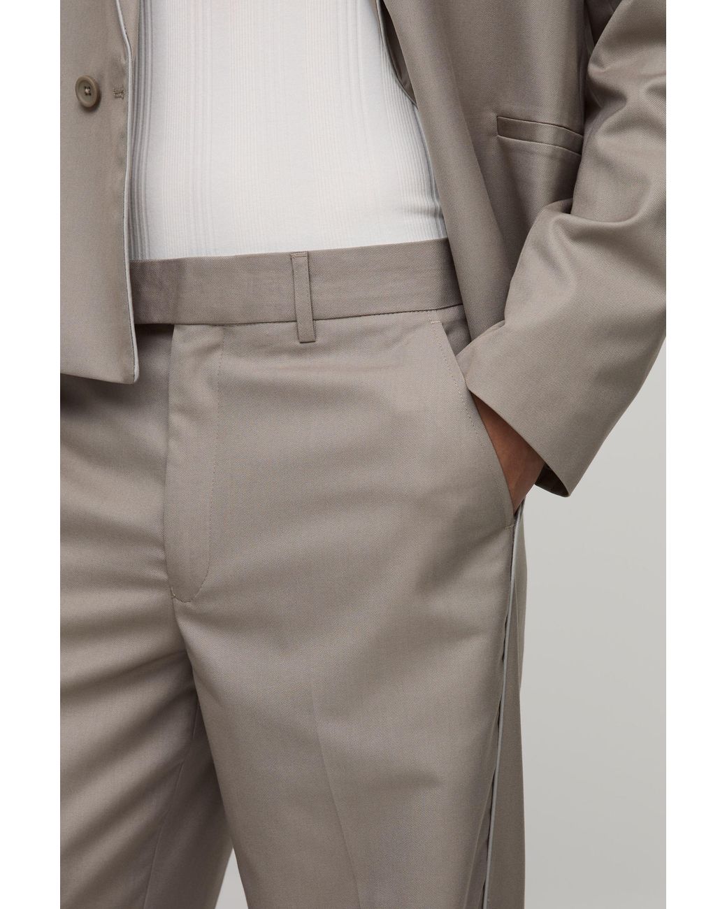 BoohooMAN Gray Contrast Piping Flared Tailored Suit Trousers for men