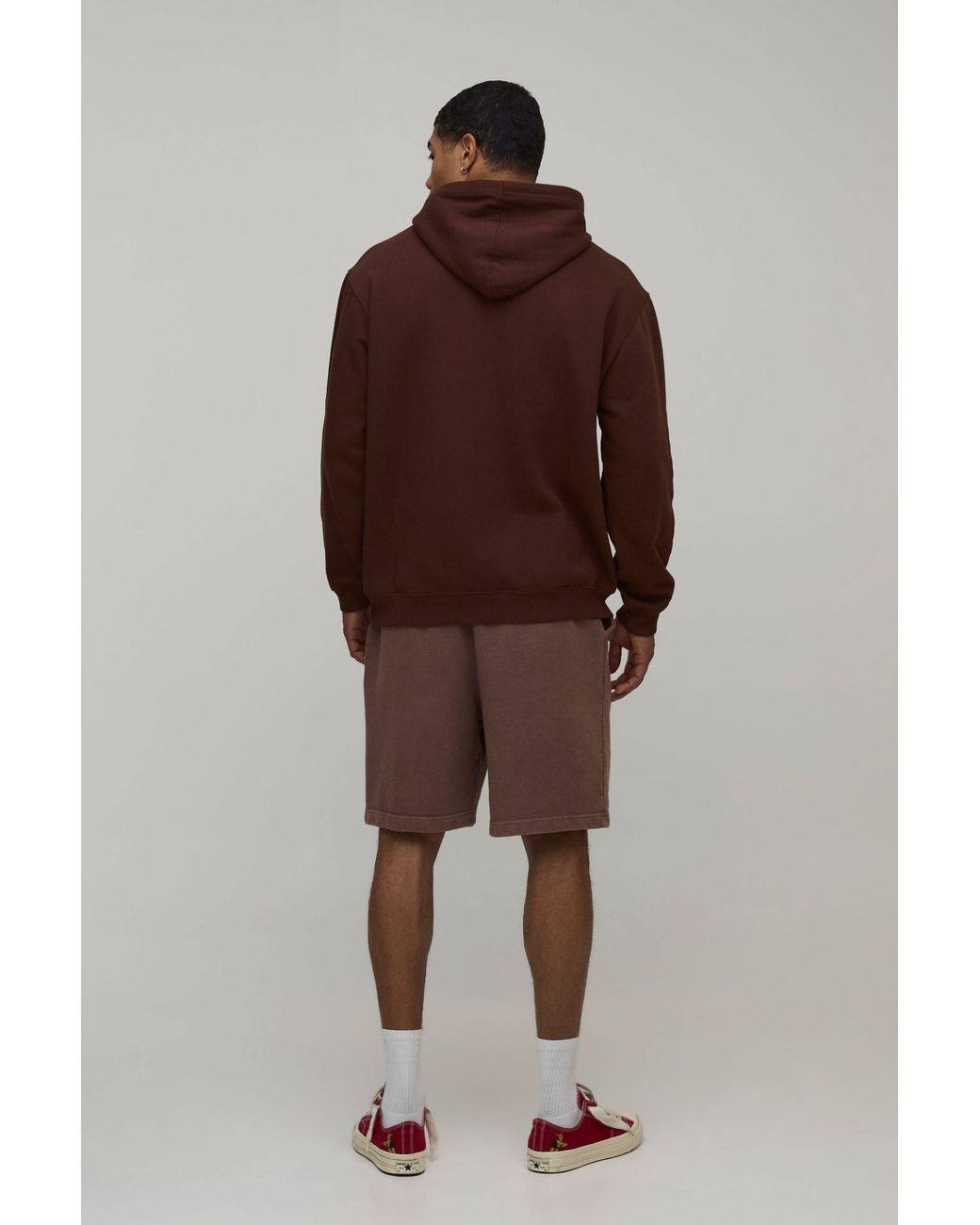 BoohooMAN Brown Baggy Fit Workwear Washed Loopback Jersey Shorts for men